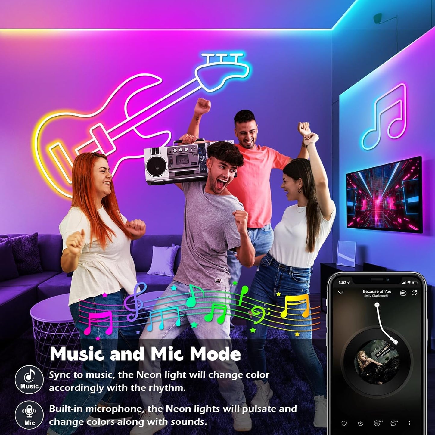 LETIANPAI 45m Neon Rope Lights, Flexible LED Cord Lights Controlled with App/Remote, Multiple Modes, IP65 Outdoor RGB Light Waterproof, Music Sync Led Neon