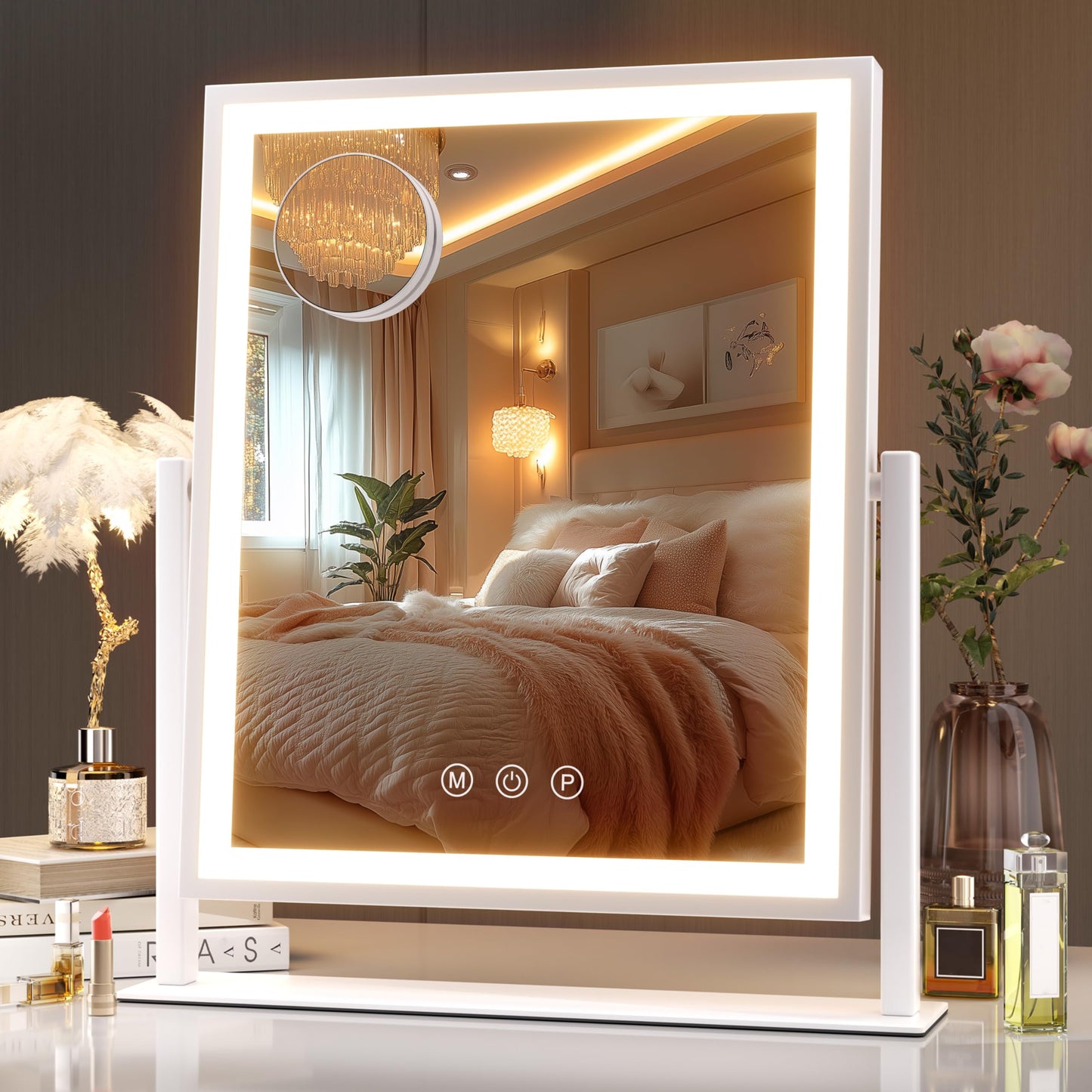 Oglinda cosmetica Hasipu 55x45 cm LED 10x, 3 temperaturi lumina