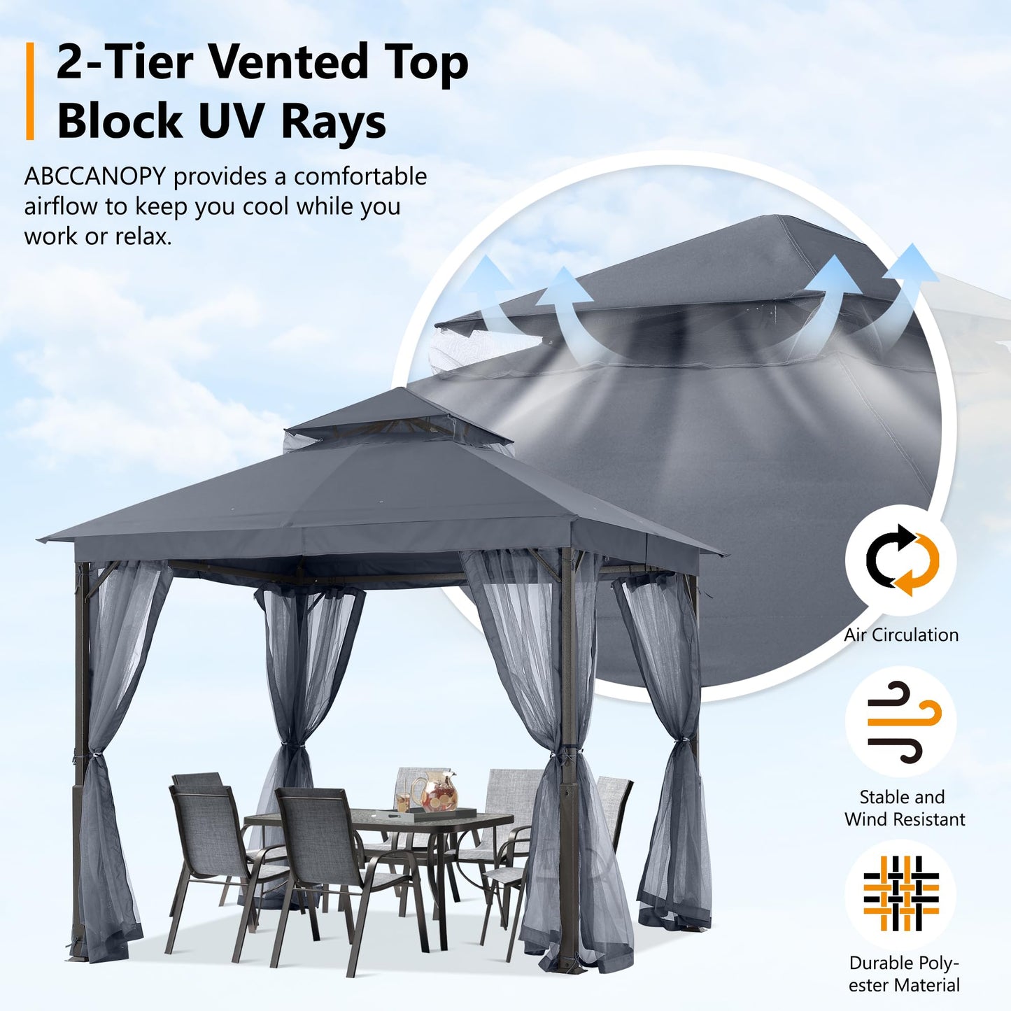 Foisor ABCCANOPY DP Gazebo26 2.5x2.5 m, plasa, impermeabil