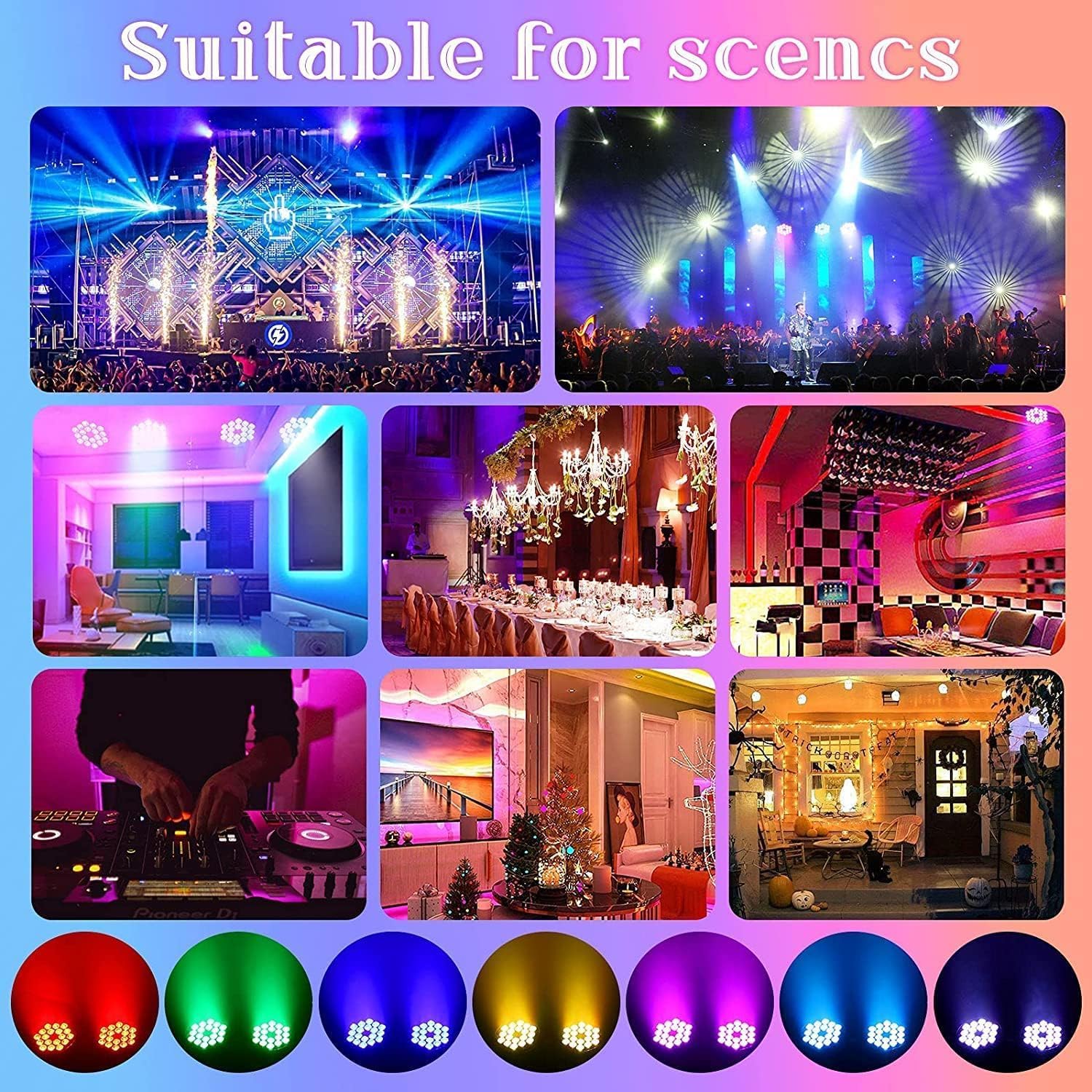 200 W 18 LED Par UV + RGB Stage Light Spotlight, DMX512 Disco Light, Party Light, 8CH Par Spotlight, Strobe/Sound/Active Mode Lighting DJ Light Effect for Show Bar Party Music Festival Halloween