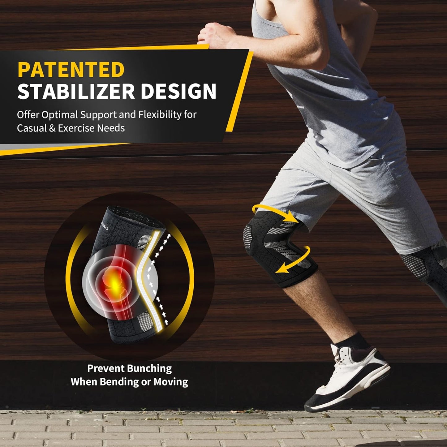 CAMBIVO 2 Pack Knee Braces for Knee Pain Women and Men, Knee Compression Sleeve with PMMA Side Stabilizers and Patella Knee Pads, Knee Support for Meniscus Tear, Arthritis, ACL, Joint Pain Relief