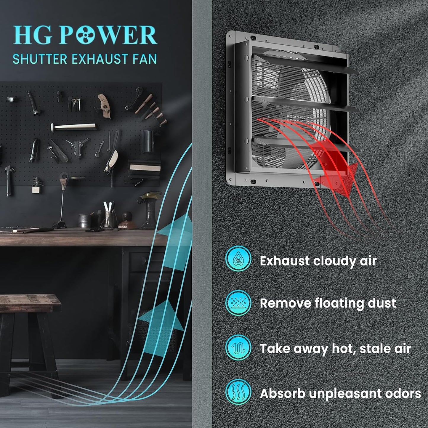 HG Power 250 mm Exhaust Fan Industrial Wall Fan 1100 m³/h Wall Fan with Mesh Sieve Exhaust Fan with EU Plug Aluminium Window Fan for Basement Garage Kitchen