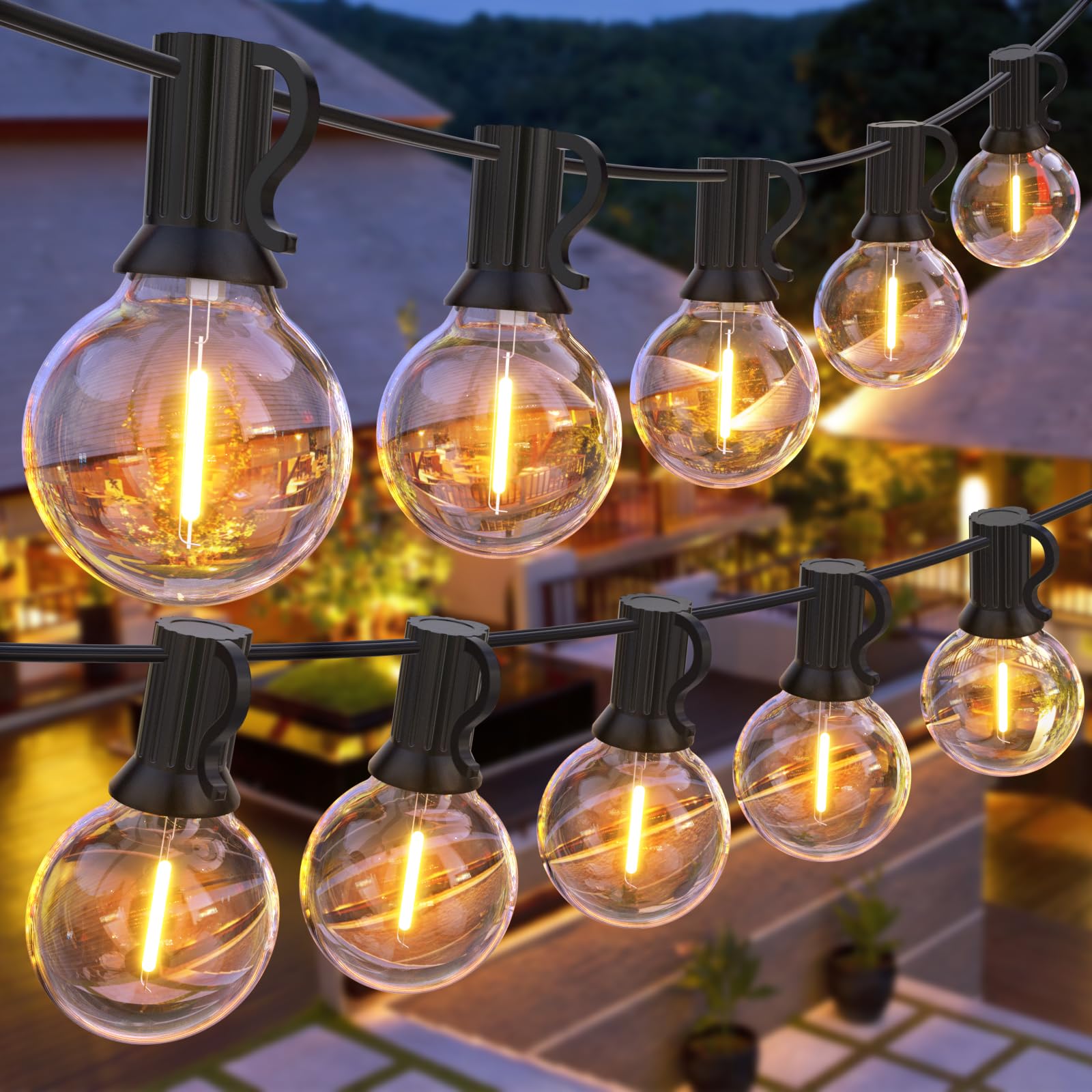 GPATIO LED Outdoor Fairy Lights, 45 m, Power, 75 + 2 Bulbs, Warm White G40 Plastic Bulbs, IP45 Waterproof, Indoor/Outdoor Fairy Lights for Garden, Patio, Weddings, Parties
