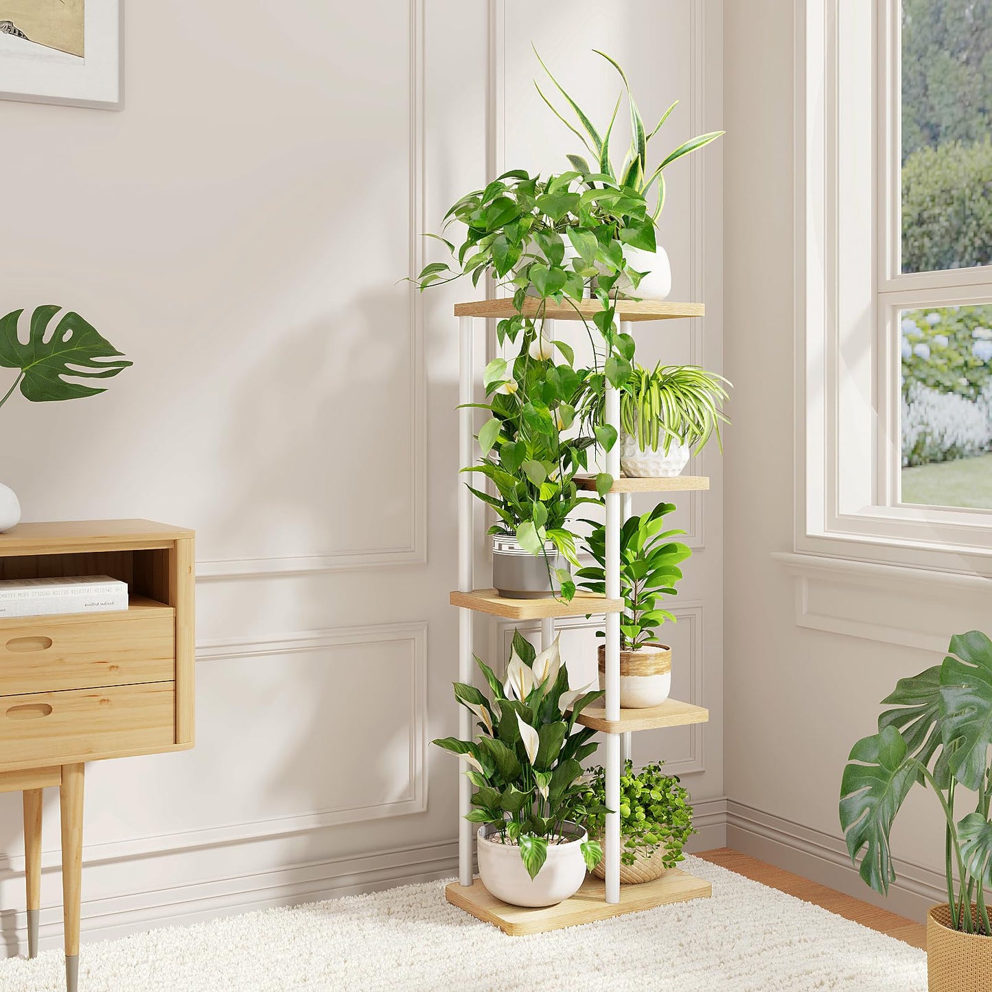 Suport plante Bamworld 5 Tier Metal Alb 5 niveluri 60 lb