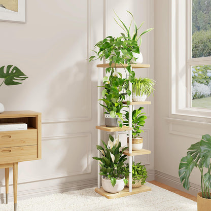 Suport plante Bamworld 5 Tier Metal Alb 5 niveluri 60 lb