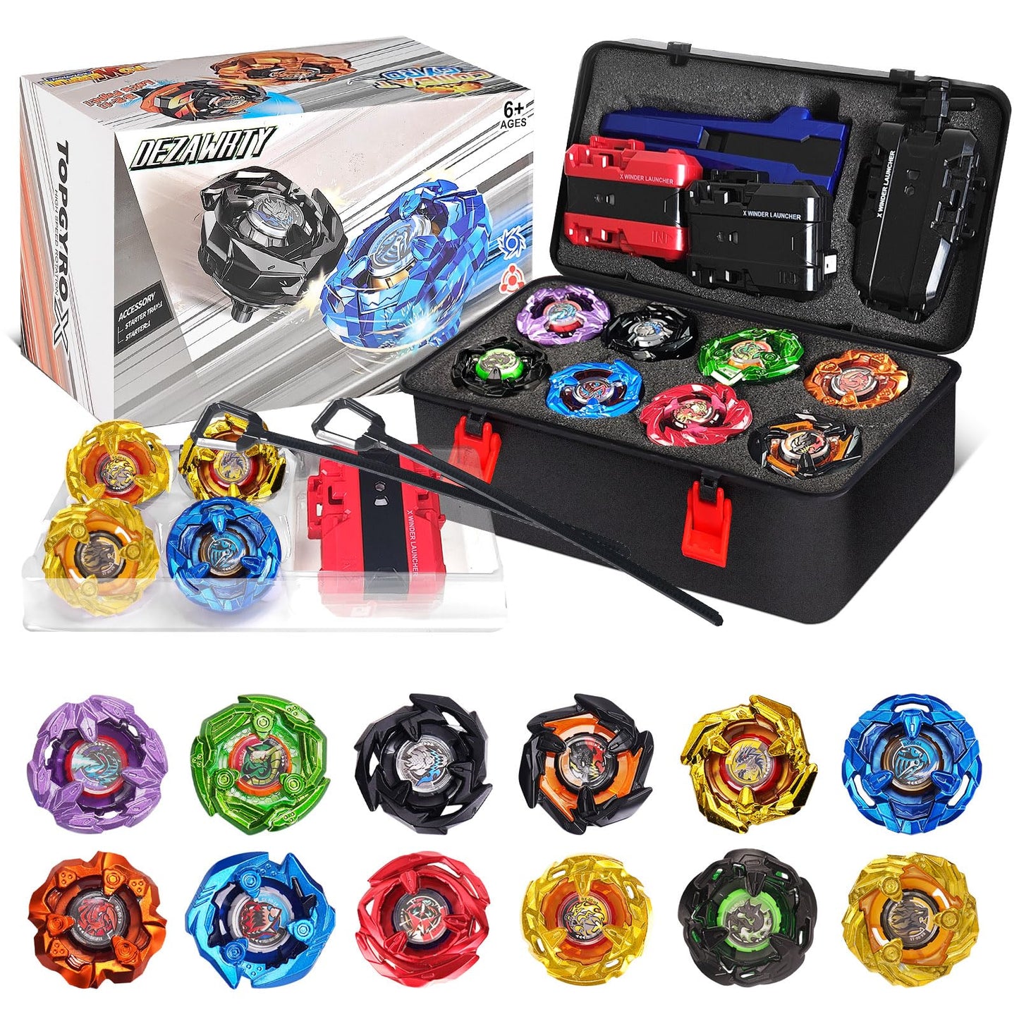 Jucarie titirez Set spinning top DEZAWRTY X4-12 piese cu 12 topuri si 2 lansatoare