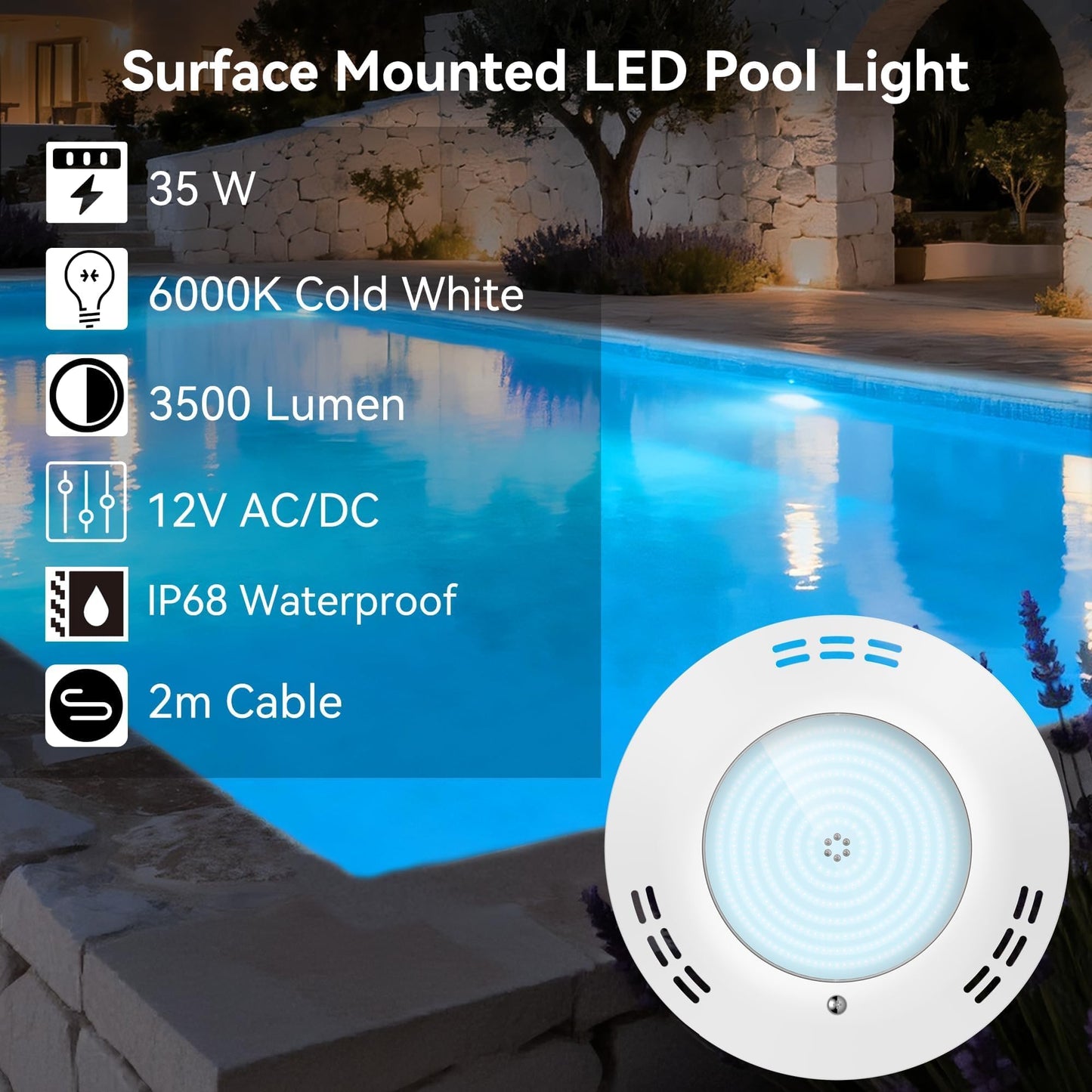 Lampa piscina LyLmLe LED 35W 3500lm 12V ACDC IP68