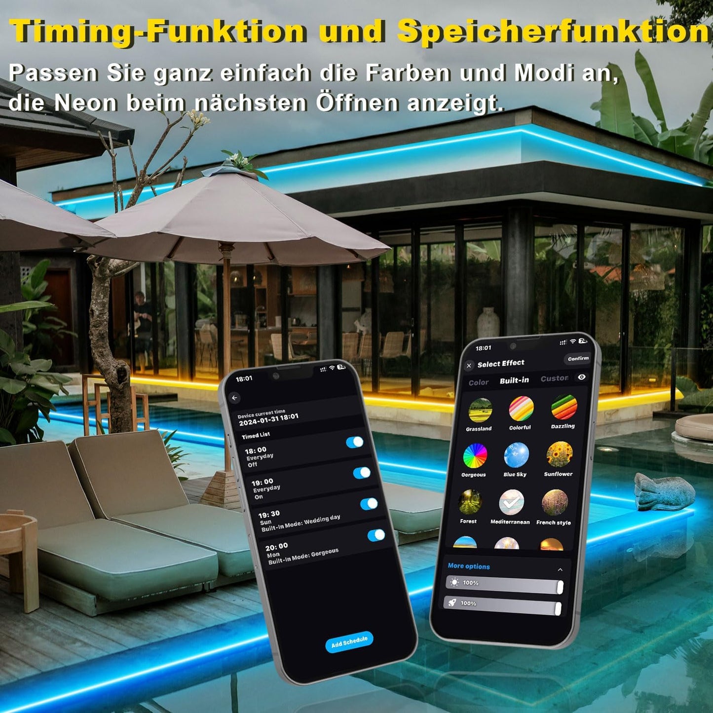 TENDIST 20 m RGB IP68 Neon Flexible LED Strip, WiFi Waterproof Outdoor LED Strip Compatible with Alexa, 120 LEDs/Metre, DIY 24 V Neon LED Strip with Sync Music for Bedroom, Parties, Garden