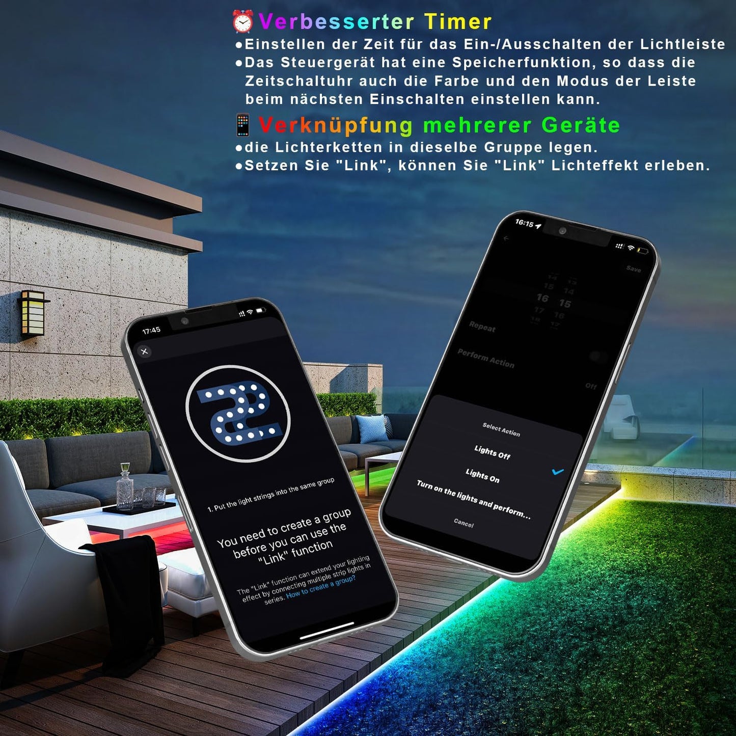 Lichaser 20 m RGB+IC Flexible Neon LED Strip Outdoor, Bluetooth Outdoor IP68 Neon LED Strip Sync with Music, 24 V DIY LED Strip Light Outdoor Waterproof for Patio, Garden Lighting (10 m x 2)