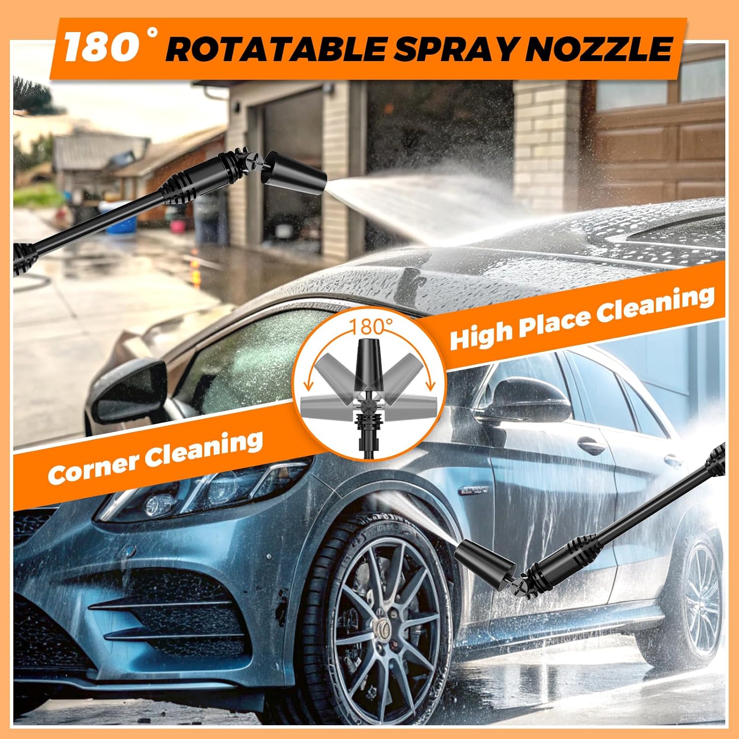 Gisam Cordless Pressure Washer, Max 65 Bar 943 PSI Jet Washers with 2 x 4000mA Batteries, Foam Sprayer, 6 in 1 Multi-function Nozzle & 180 Rotatable Nozzle for Cleaning and Irrigation (Gisam-01)