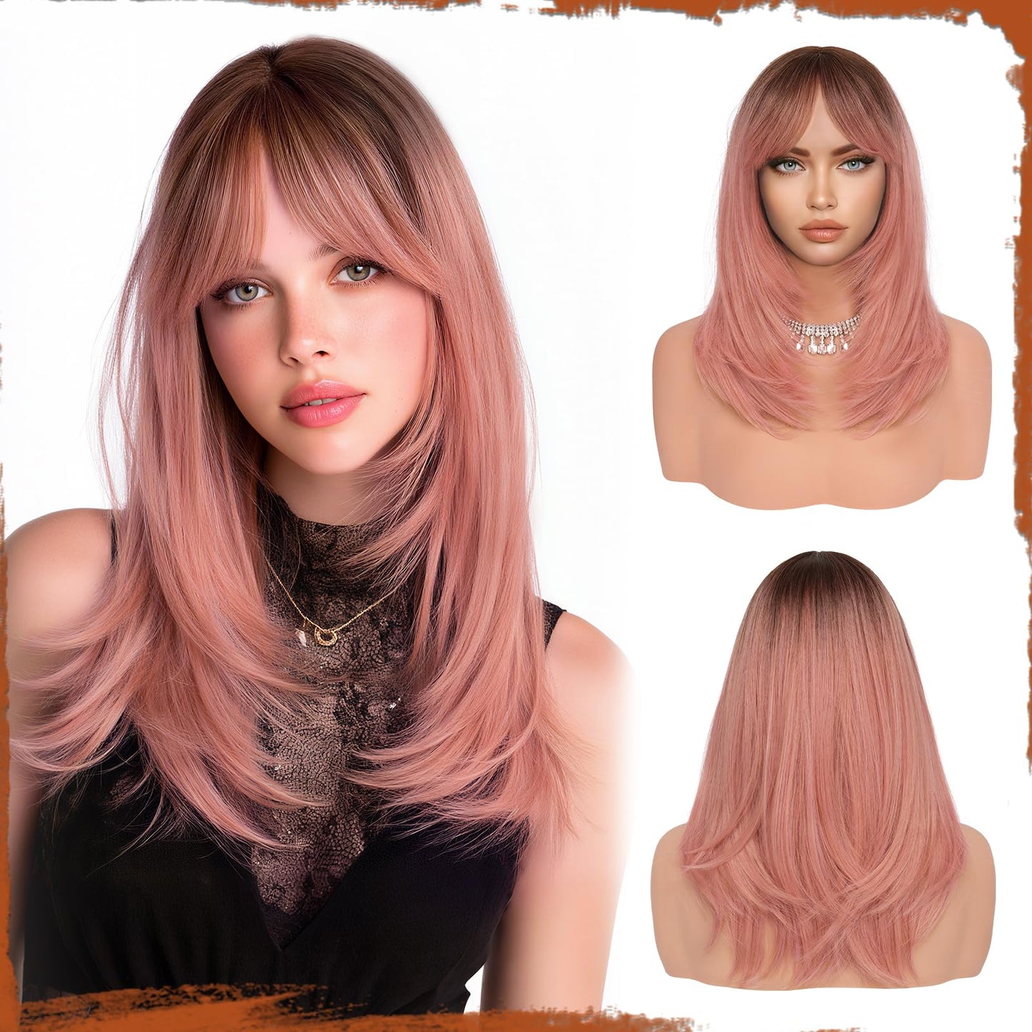 Peruca Sofeiyan Long Straight Wig 40 cm Negru Natural cu Breton