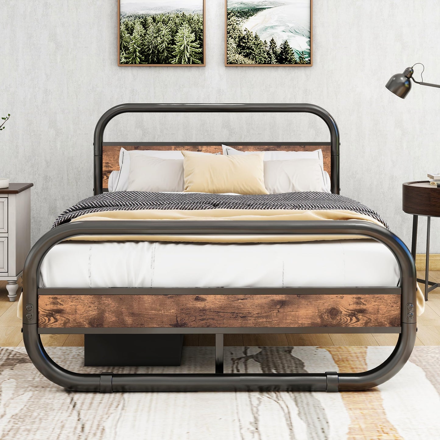 Cadru pat metal-lemn 120x200 cu somiera si spatiu depozitare HOMERECOMMEND