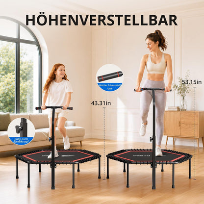 Trambulina fitness RYGEO pentru adulti, 127 cm, neagra, sarcina maxima 230 kg