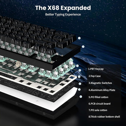 ATTACK SHARK X68 HE 8000Hz Rapid Trigger Keyboard, 0.01mm RT Accuracy Wired Gaming Keyboard with Magnetic Switch, Adjustable Actuation, Rapid Trigger, Snap Tap, RGB Lighting for PC/Mac, Black Contours