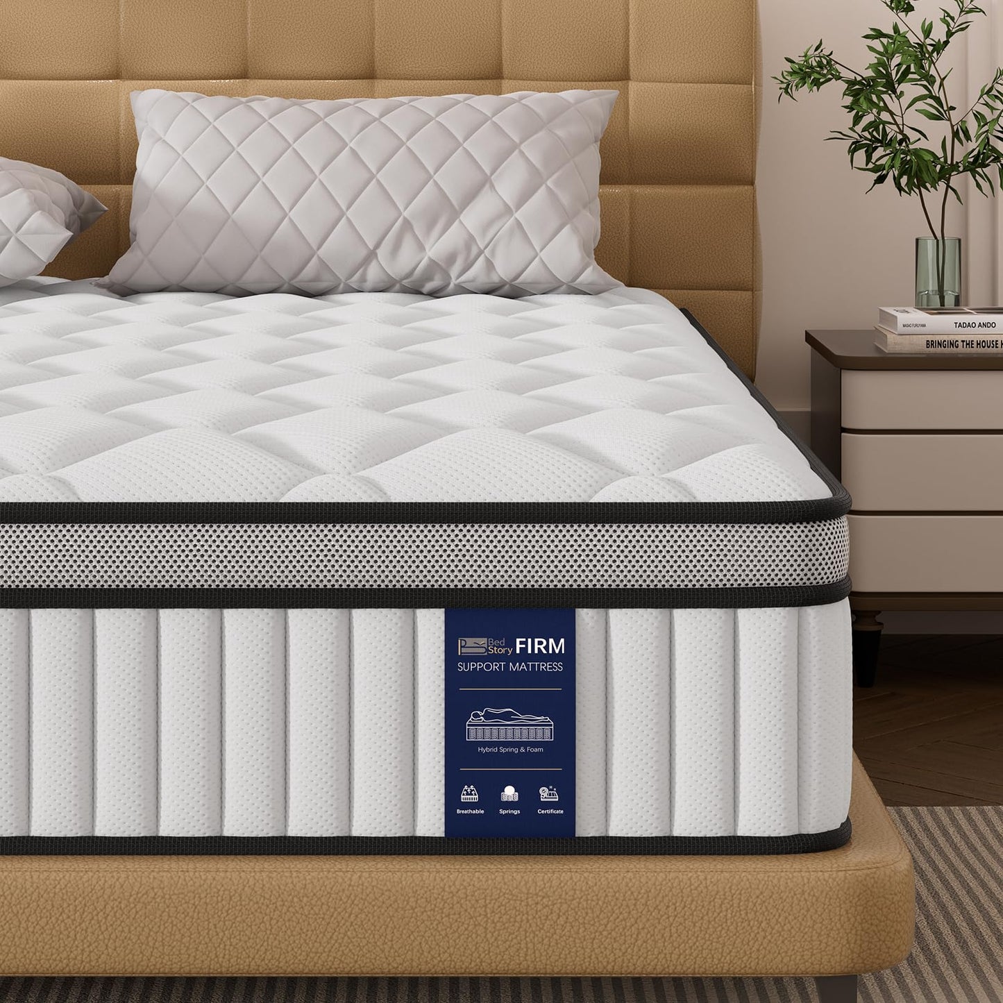 Saltea cu arcuri individuale BedStory 160x200 cm, 26 cm grosime, ortopedica, fermitate H3/H4, alba