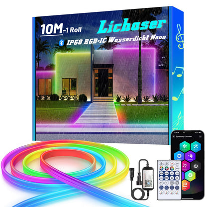 Lichaser 20 m RGB+IC Flexible Neon LED Strip Outdoor, Bluetooth Outdoor IP68 Neon LED Strip Sync with Music, 24 V DIY LED Strip Light Outdoor Waterproof for Patio, Garden Lighting (10 m x 2)