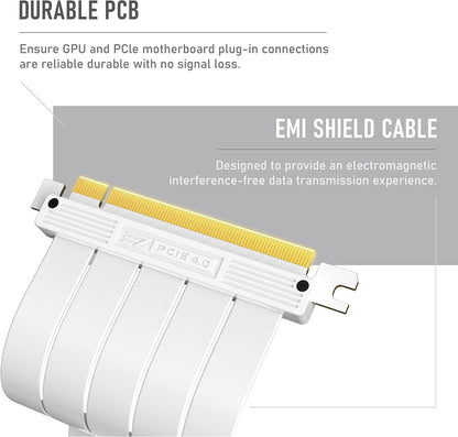 EZDIY-FAB PCIE Gen 4 16x Extreme Flexible, High Speed Riser Cable PCI Express 4.0 Port GPU Extension Card-Right Angle Connector, Supports RTX3090/3090ti/4080/4090 [7.87in/20cm]- White