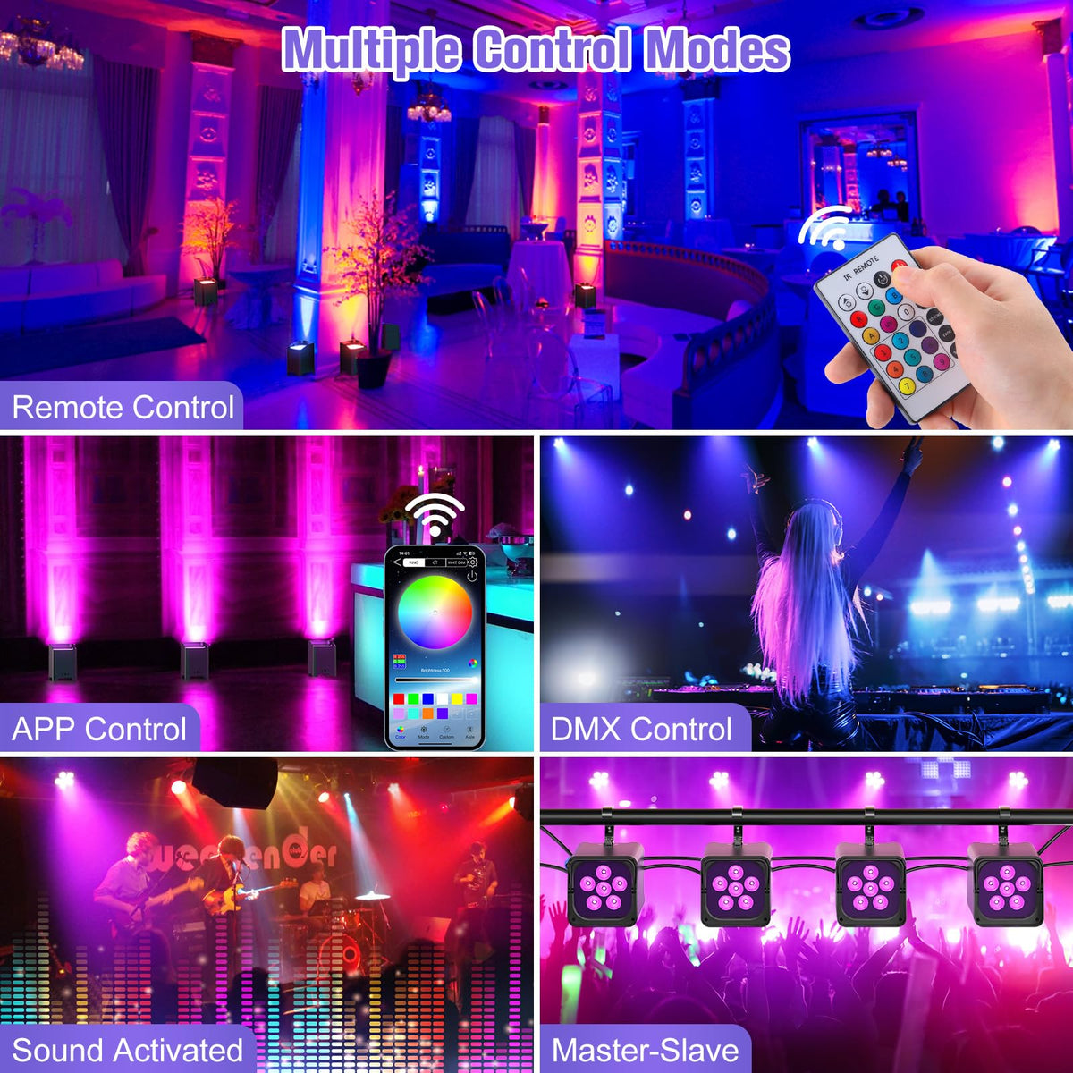 Spoturi LED Glowingstage 4 buc RGBWA-UV 18W control APP DMX