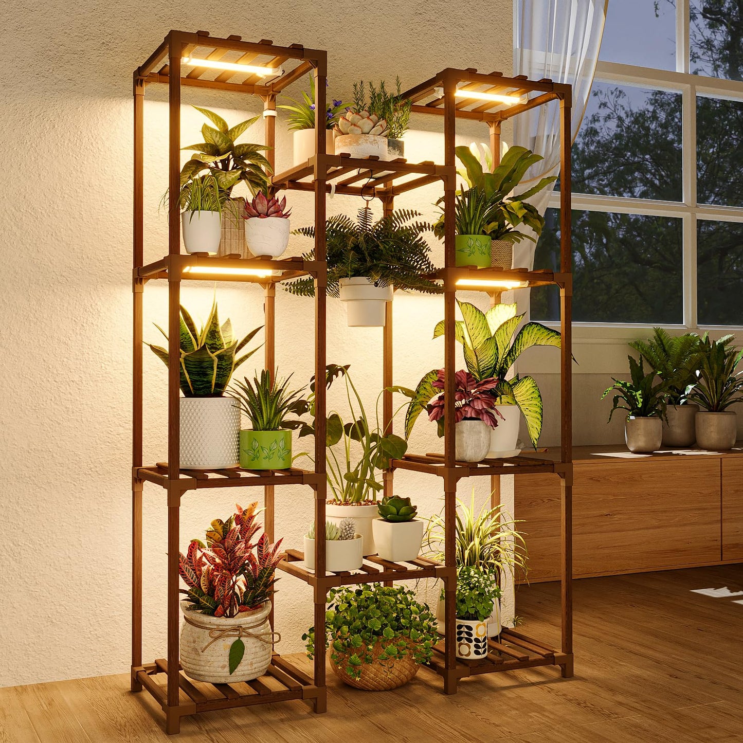 Suport plante Bamworld A-Shape lemn maro 4 niveluri 68 kg