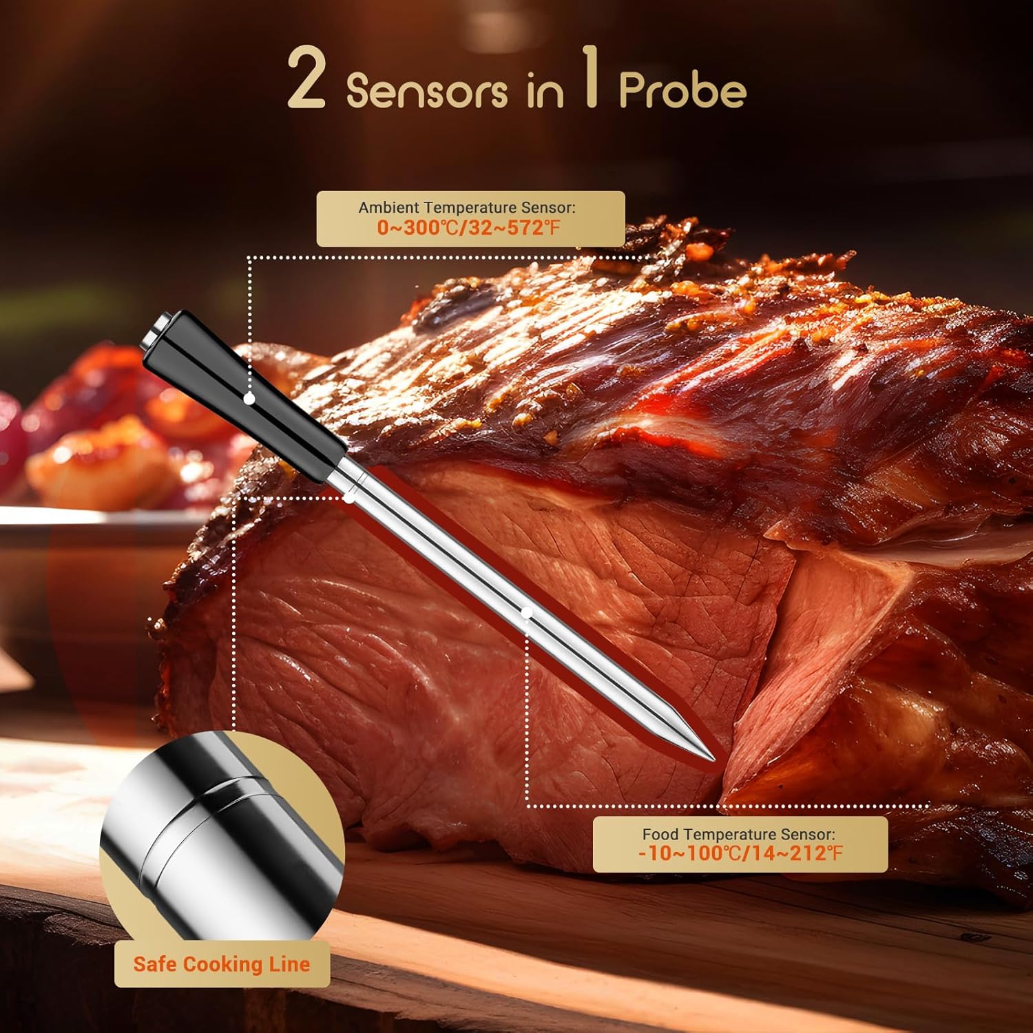 INKBIRD INT-11P-B Wireless Meat Thermometer 91m/300ft Range, Bluetooth Meat Thermometer Probe for Air Fryers Cooking, with Smart APP for Oven Grill Kitchen BBQ Smoker