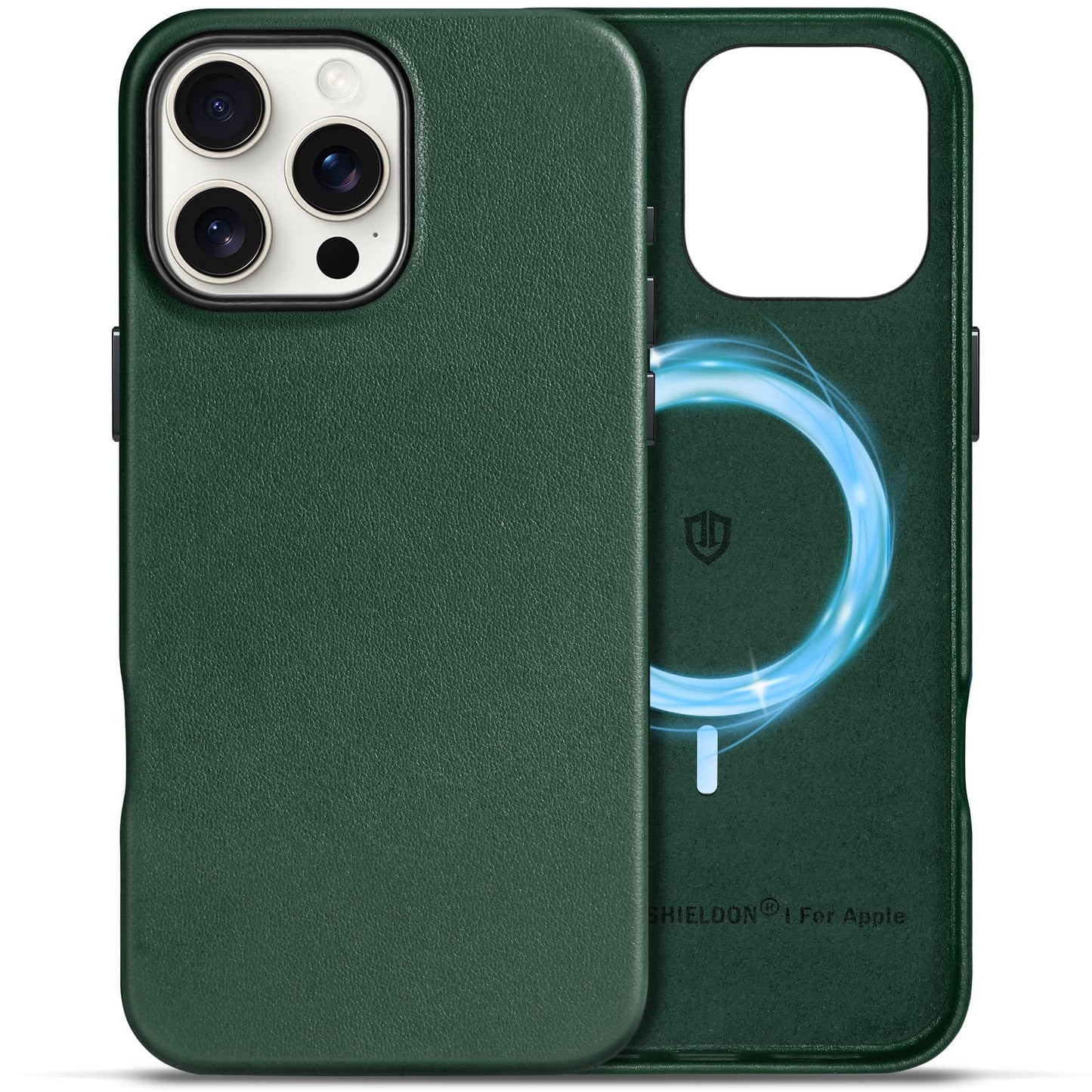 SHIELDON Case for iPhone 16 Pro 6.3" 2024, Genuine Leather, Magnetic Wireless Charging, Slim Fit, Non-Slip, Metal Button, Shockproof Protective Case Compatible with iPhone 16 Pro - Nappa Saddle Brown
