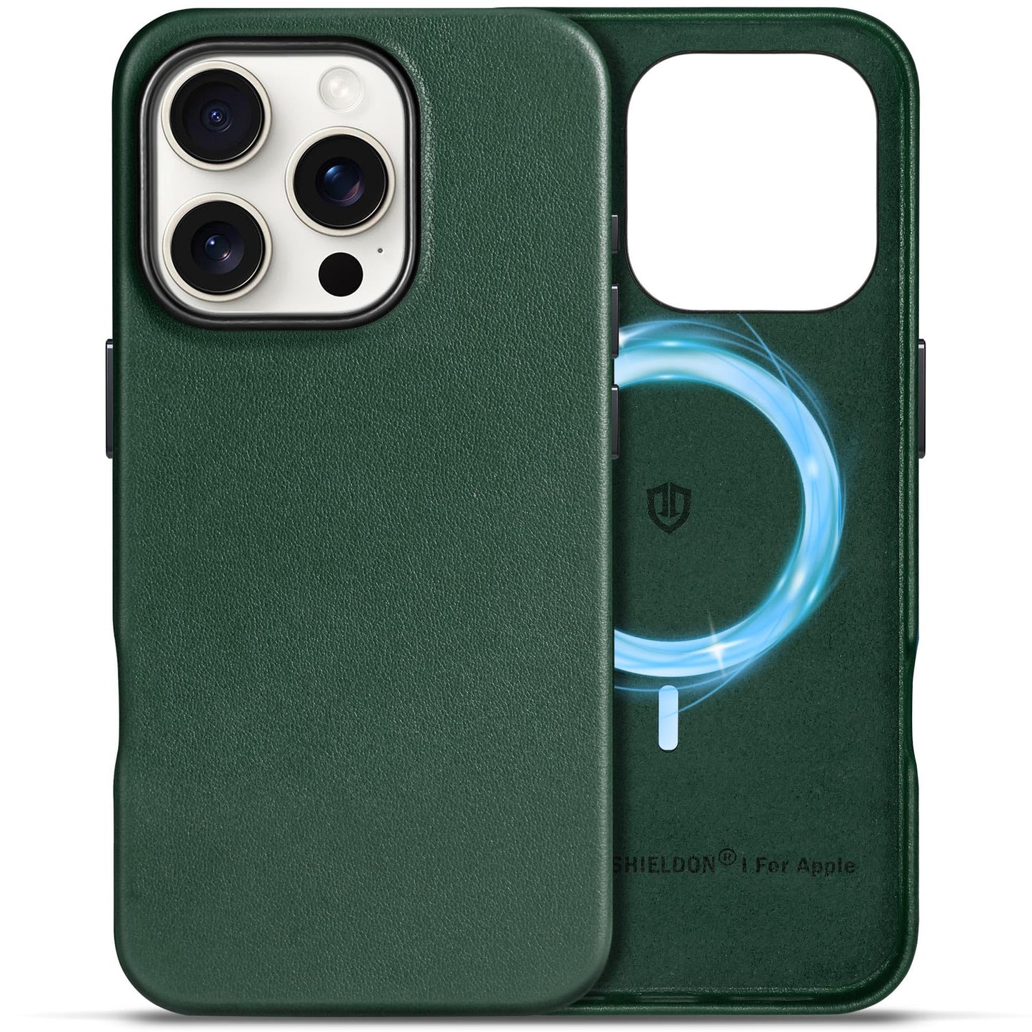 SHIELDON Case for iPhone 16 Pro 6.3" 2024, Genuine Leather, Magnetic Wireless Charging, Slim Fit, Non-Slip, Metal Button, Shockproof Protective Case Compatible with iPhone 16 Pro - Nappa Saddle Brown