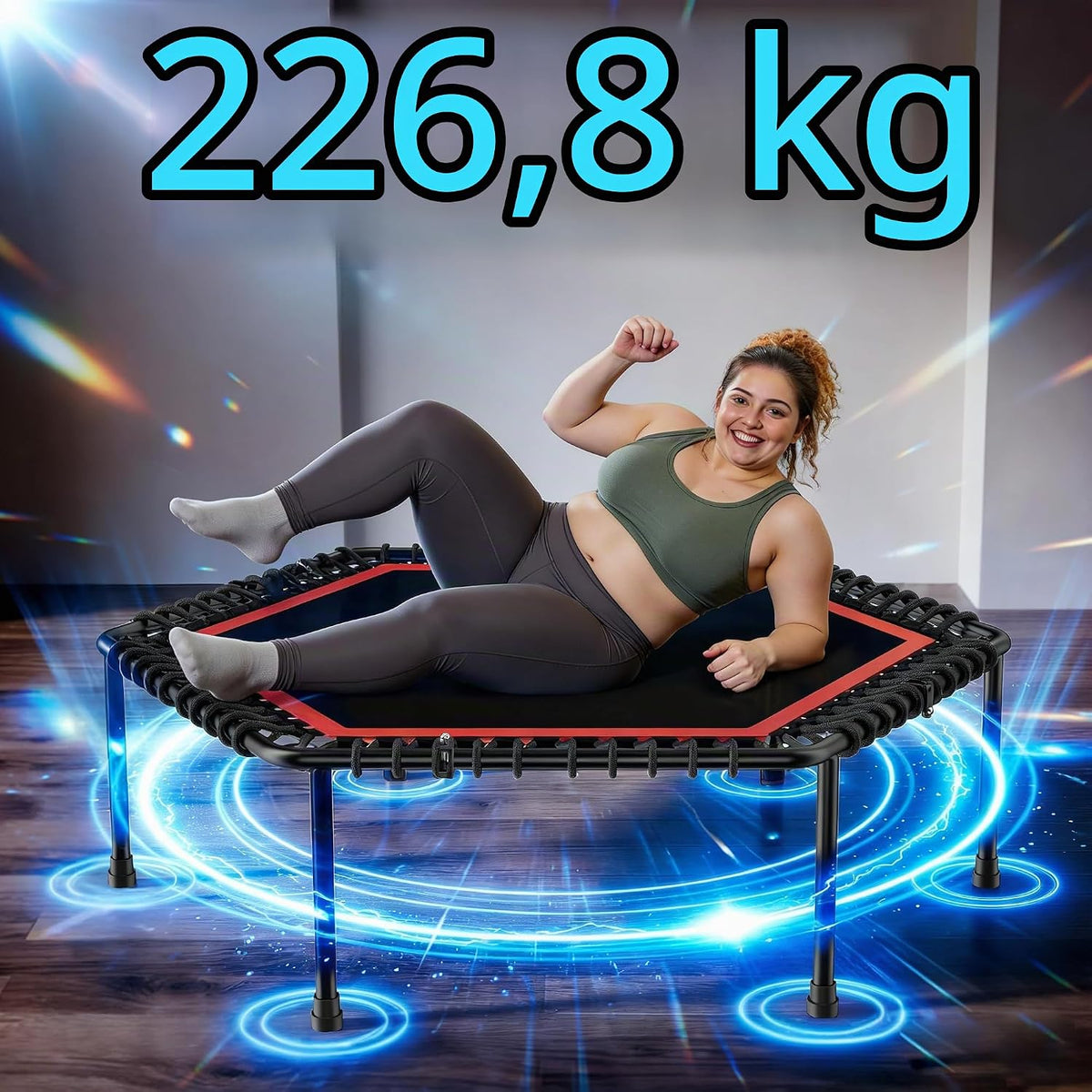 Trambulina fitness RYGEO pentru adulti, 127 cm, neagra, sarcina maxima 230 kg