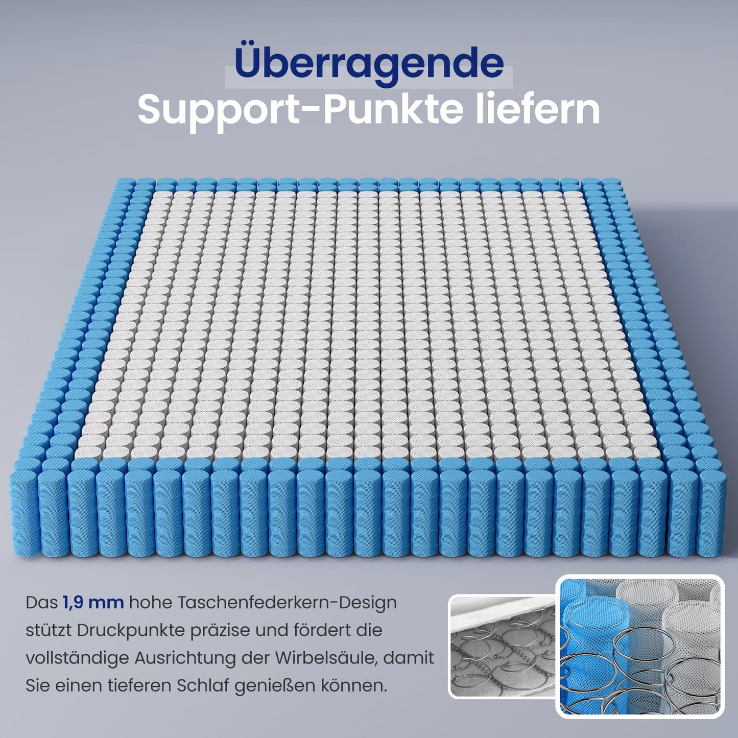 Saltea cu arcuri individuale BedStory 160x200 cm, 26 cm grosime, ortopedica, fermitate H3/H4, alba