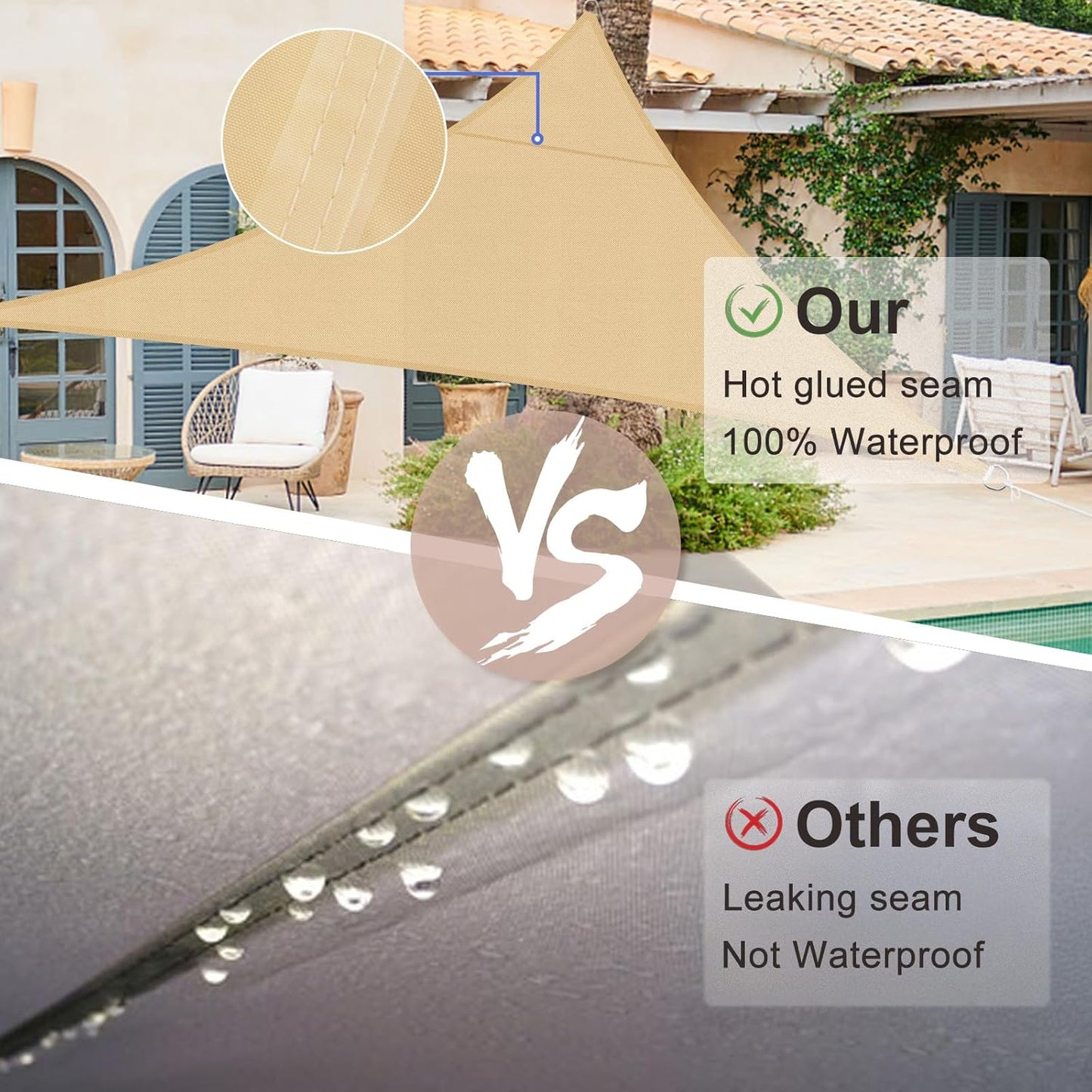 SUNNY GUARD Sun Shade Sail Triangle 4x4x4m Waterproof UV Block for Garden Outdoor Patio - Sand
