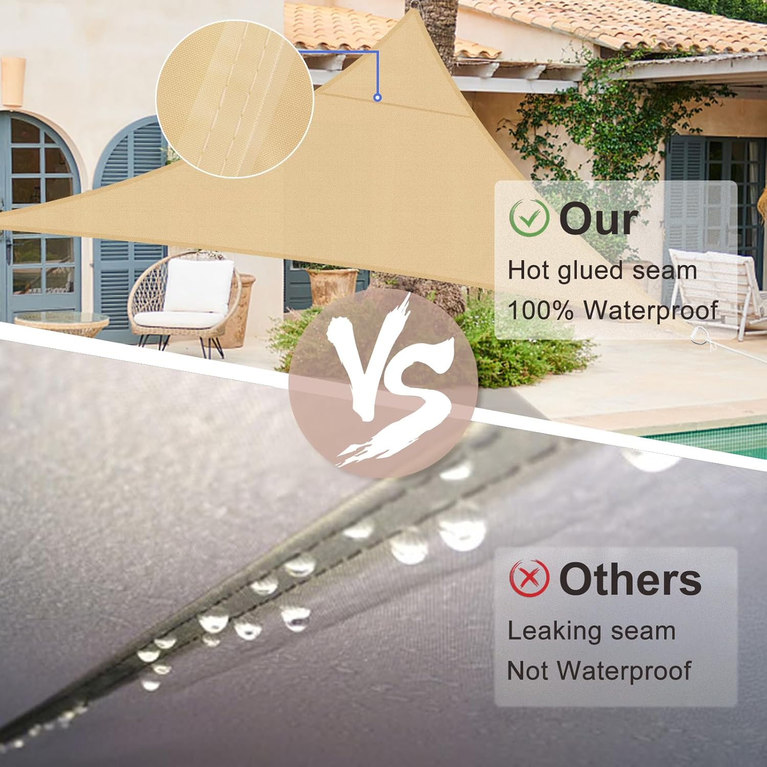 SUNNY GUARD Sun Shade Sail Triangle 4x4x4m Waterproof UV Block for Garden Outdoor Patio - Sand