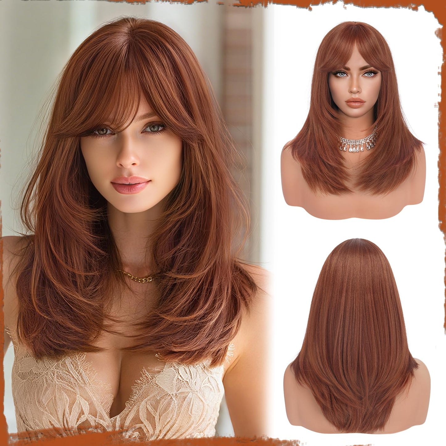 Peruca Sofeiyan Long Straight Wig 40 cm Negru Natural cu Breton