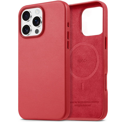 TUCCH Case for iPhone 16, [Magnetic Wireless Charging] Anti-Slip PU Leather Shockproof Phone Case, Slim Anti-Fingerprint Lightweight Protective Back Cover Compatible with iPhone 16 6.1" 2024, Black