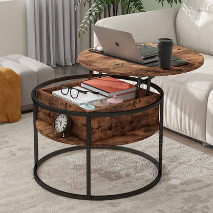 Masa cafea HOJINLINERO rotunda reglabila cu spatiu de depozitare