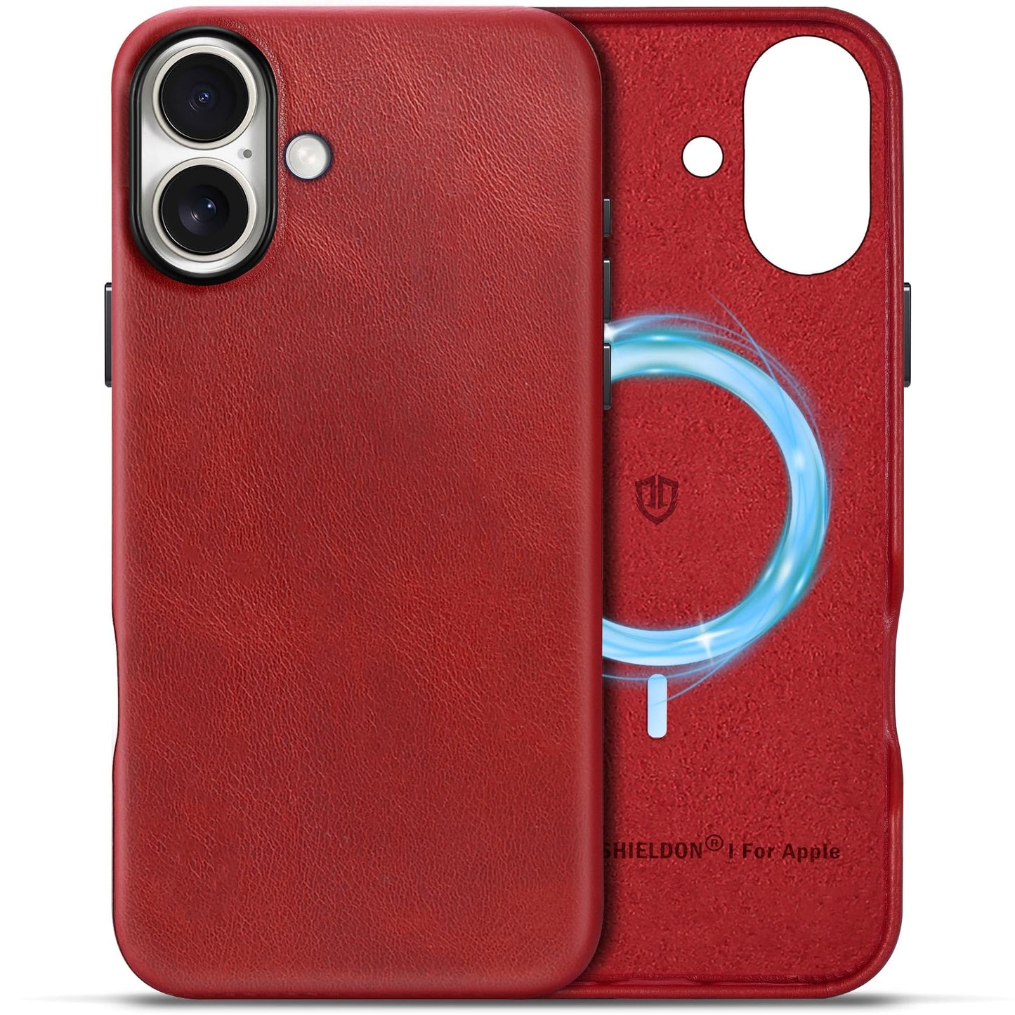 SHIELDON Case for iPhone 16 Pro 6.3" 2024, Genuine Leather, Magnetic Wireless Charging, Slim Fit, Non-Slip, Metal Button, Shockproof Protective Case Compatible with iPhone 16 Pro - Nappa Saddle Brown
