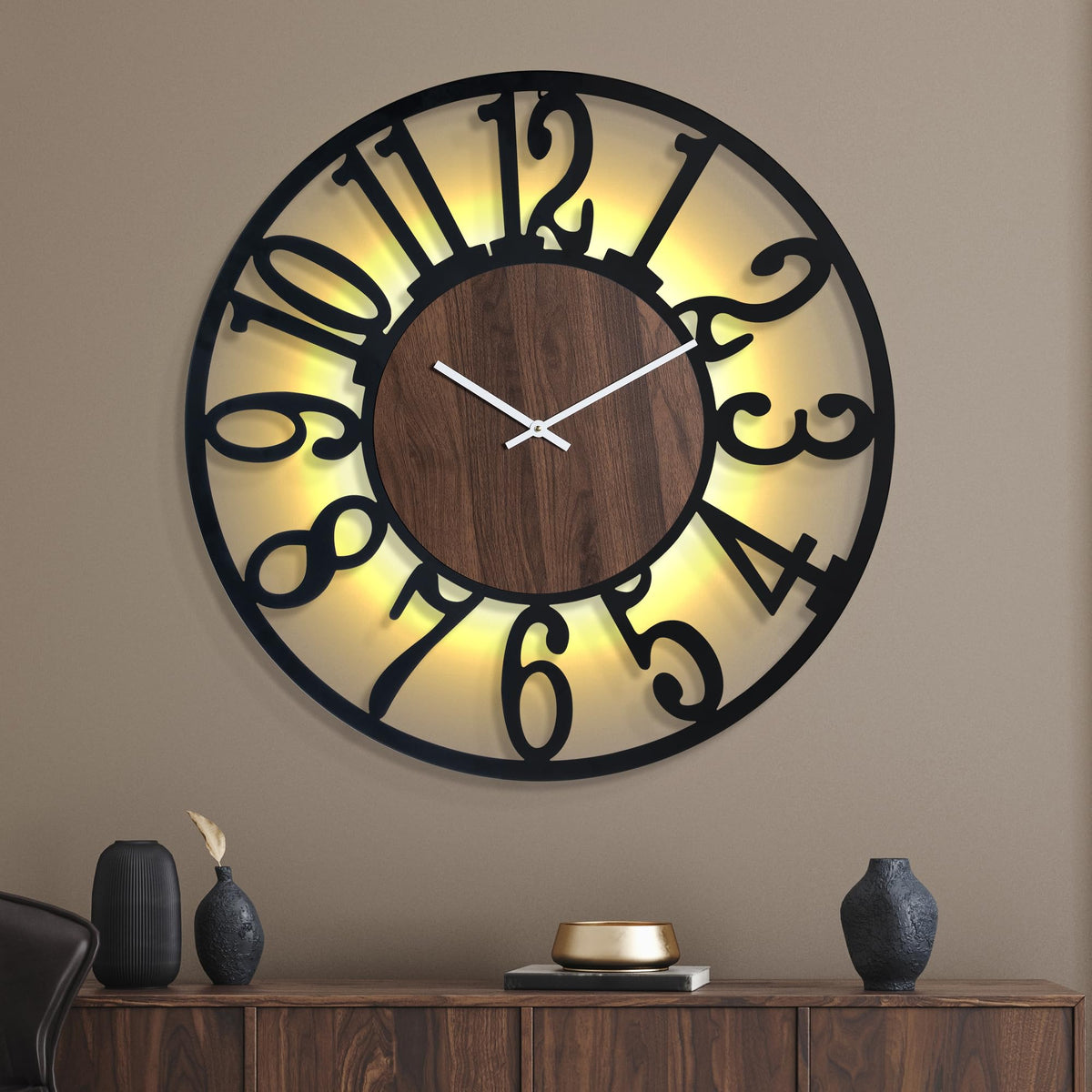 Ceas de perete metalic 24 inch cu senzor lumina si sunet
