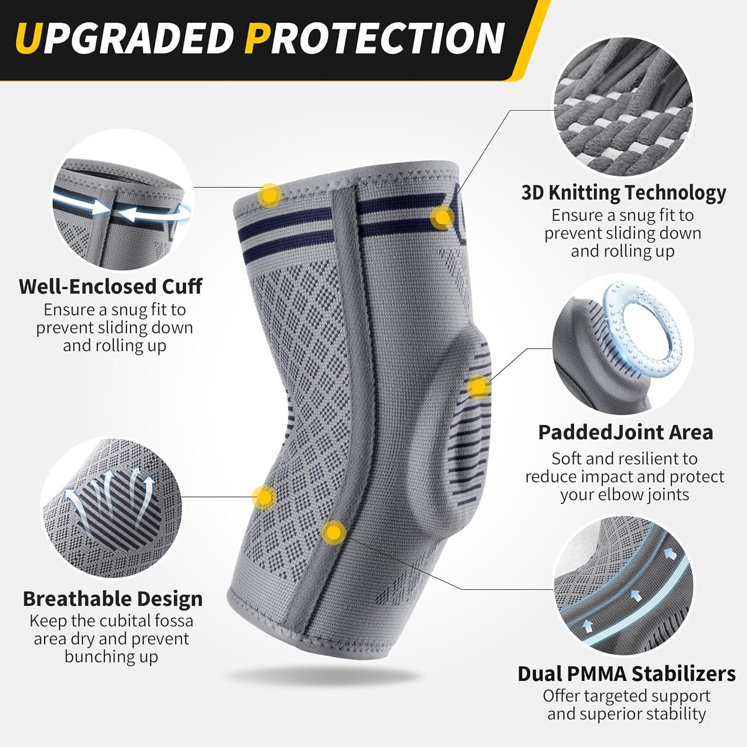 CAMBIVO 1 Pair Elbow Brace for Tendonitis and Tennis Elbow with Gel Pad and Dual Stabilizers, Arm Sleeves for Women & Men, Elbow Compression Sleeve for Golfer's Elbow, Weightlifting