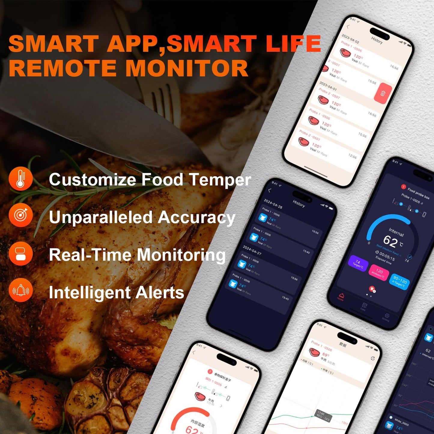 Termometru carne GRAM PRES GP-BBQ2311 Bluetooth 500ft, digital