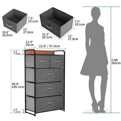 Comoda YITAHOME 5 sertare cadru metalic blat MDF 58x29x100 cm