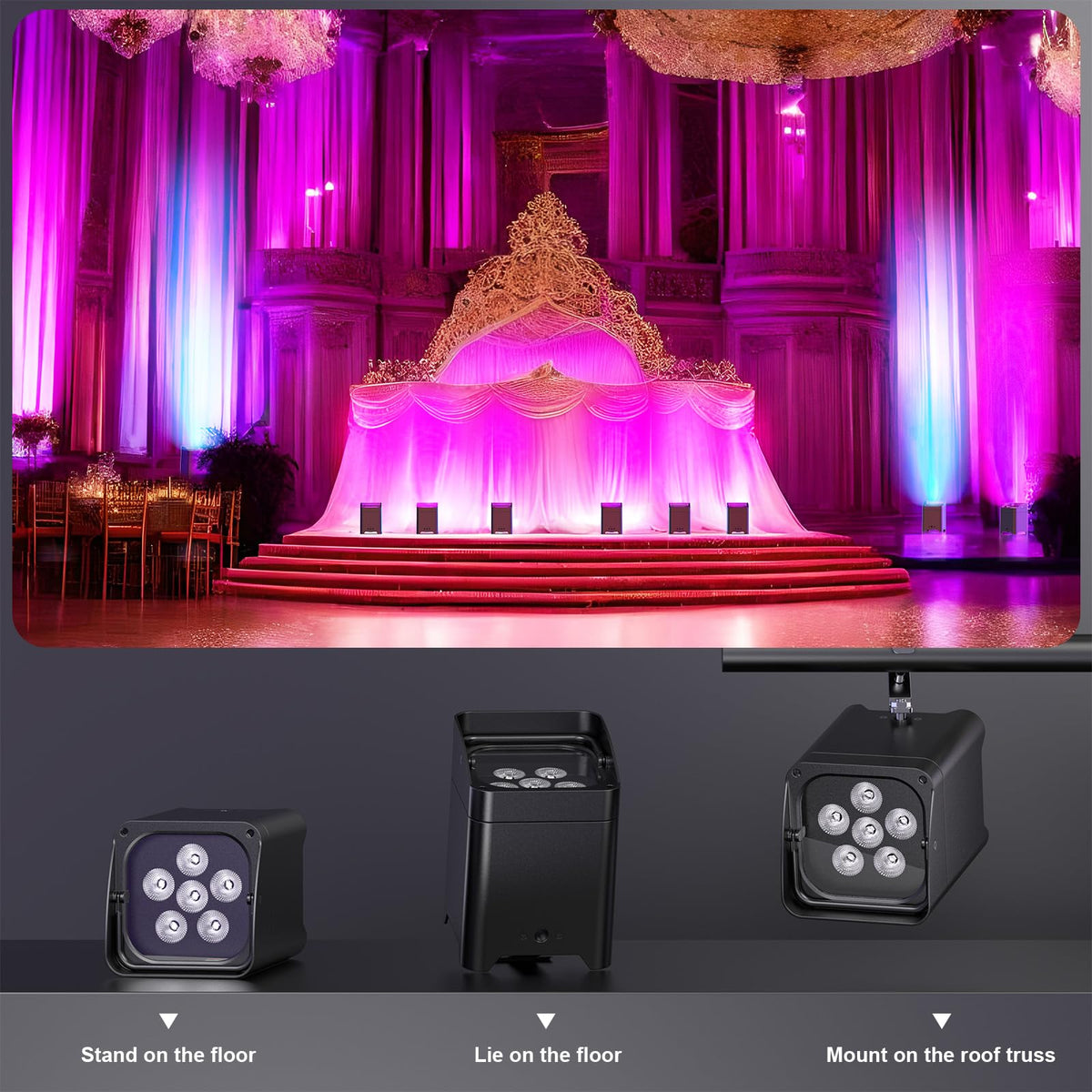 Spoturi LED Glowingstage 4 buc RGBWA-UV 18W control APP DMX