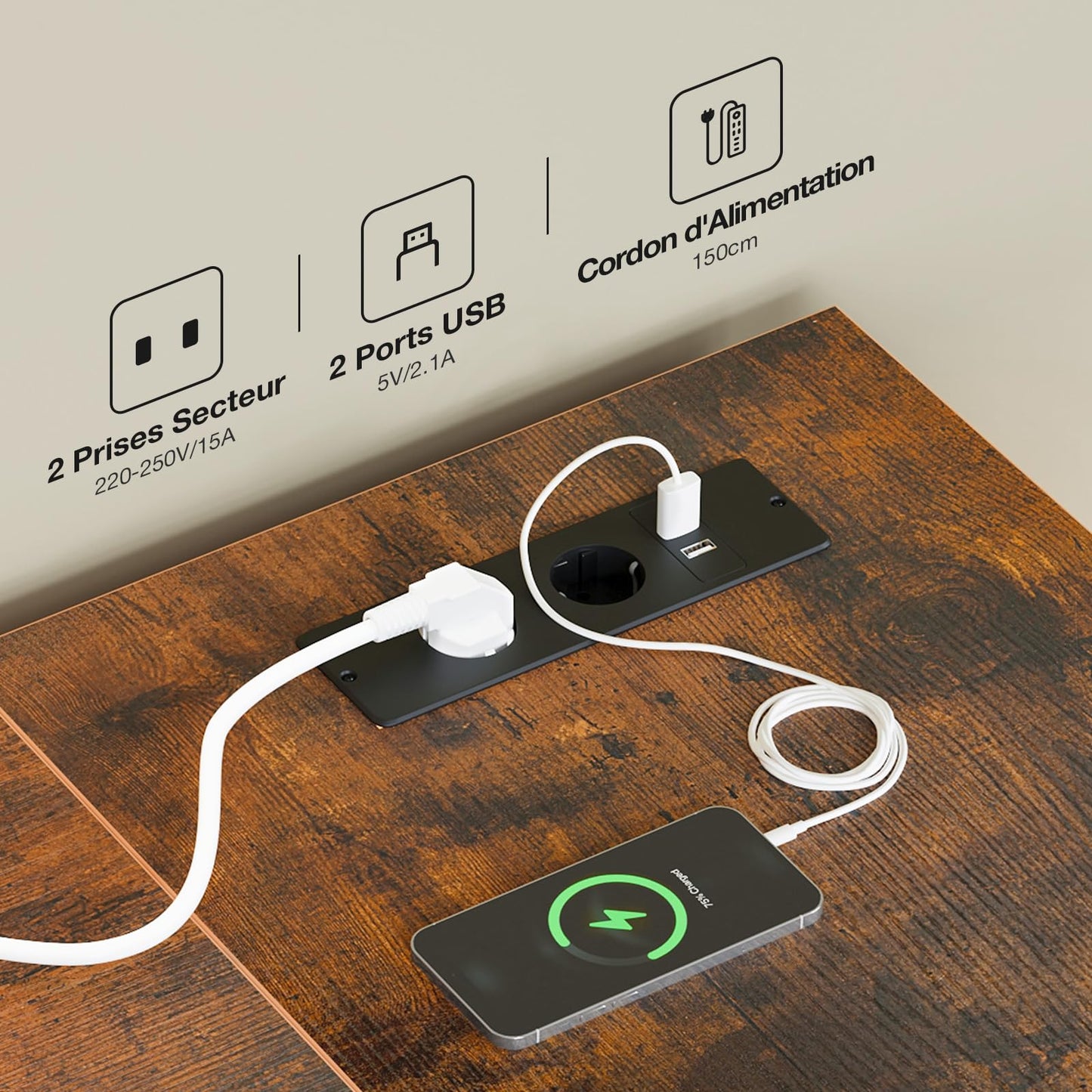 Comoda coltar Coleshome cu 7 sertare textile, LED si prize USBAC