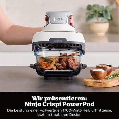 Friteuza cu aer cald portabila Ninja CRISPi, 3.8 L si 1.4 L, alba