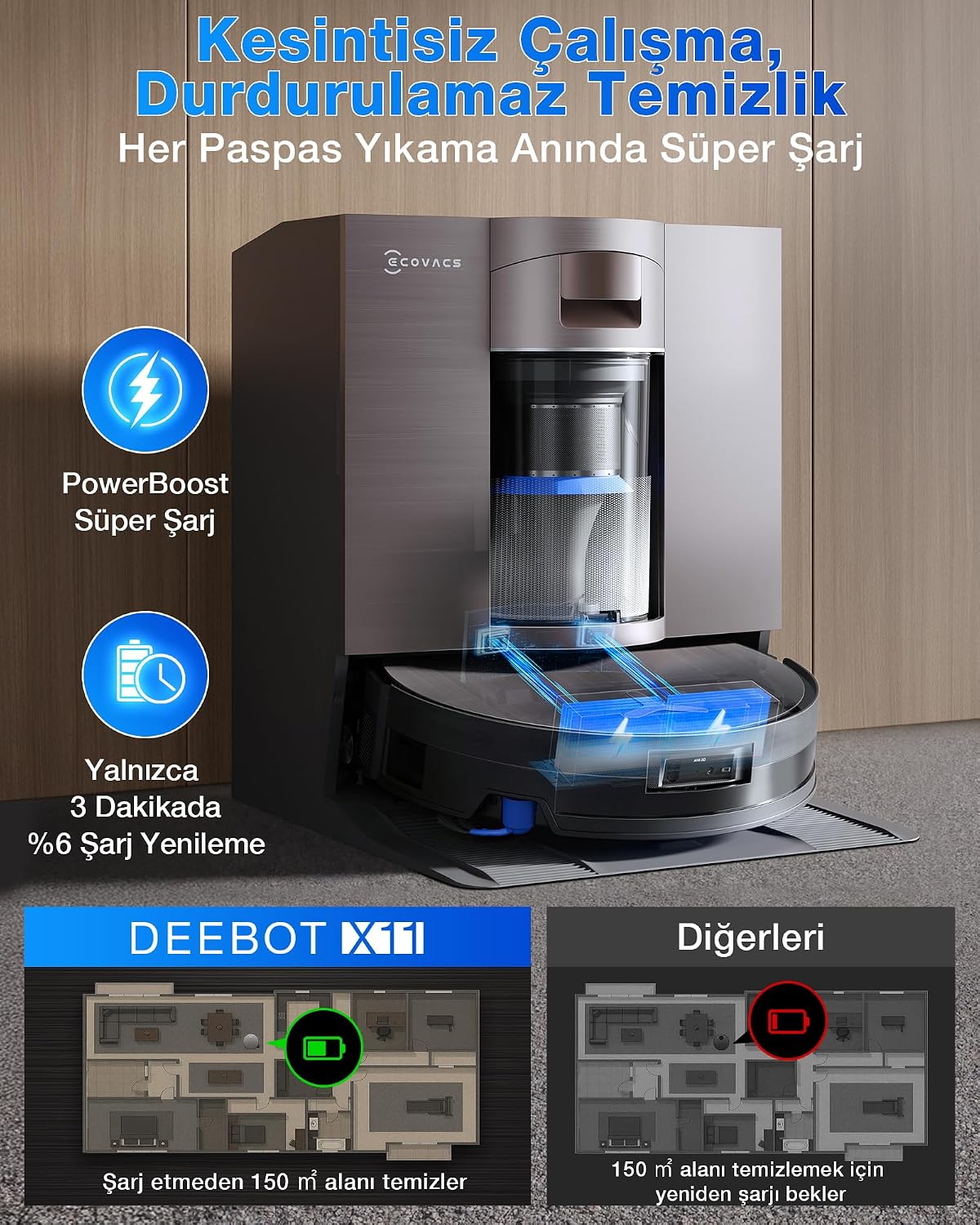 Aspirator robot ECOVACS X11 OmniCyclone cu mop si tehnologie BLAST, negru-maro