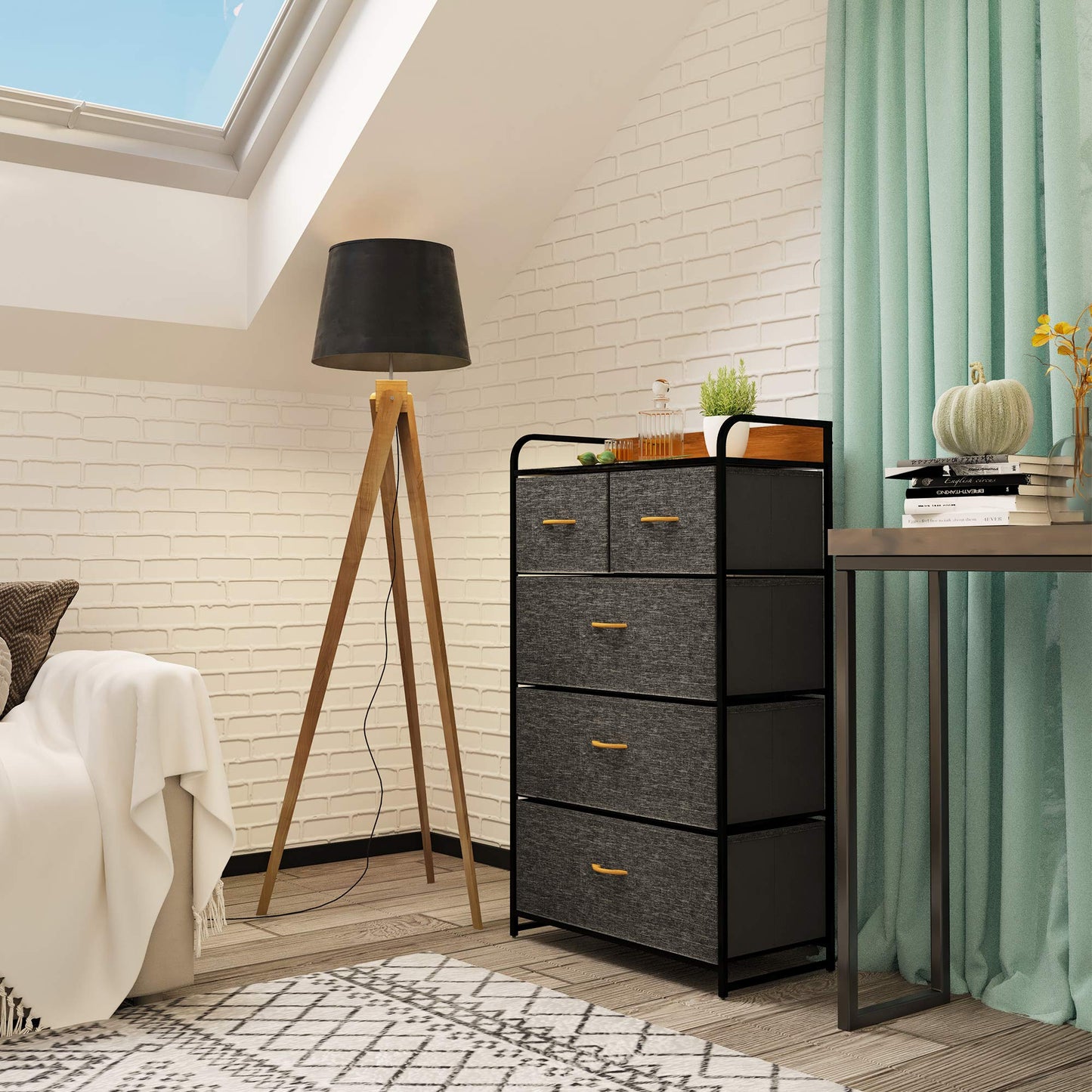 Comoda YITAHOME 5 sertare cadru metalic blat MDF 58x29x100 cm
