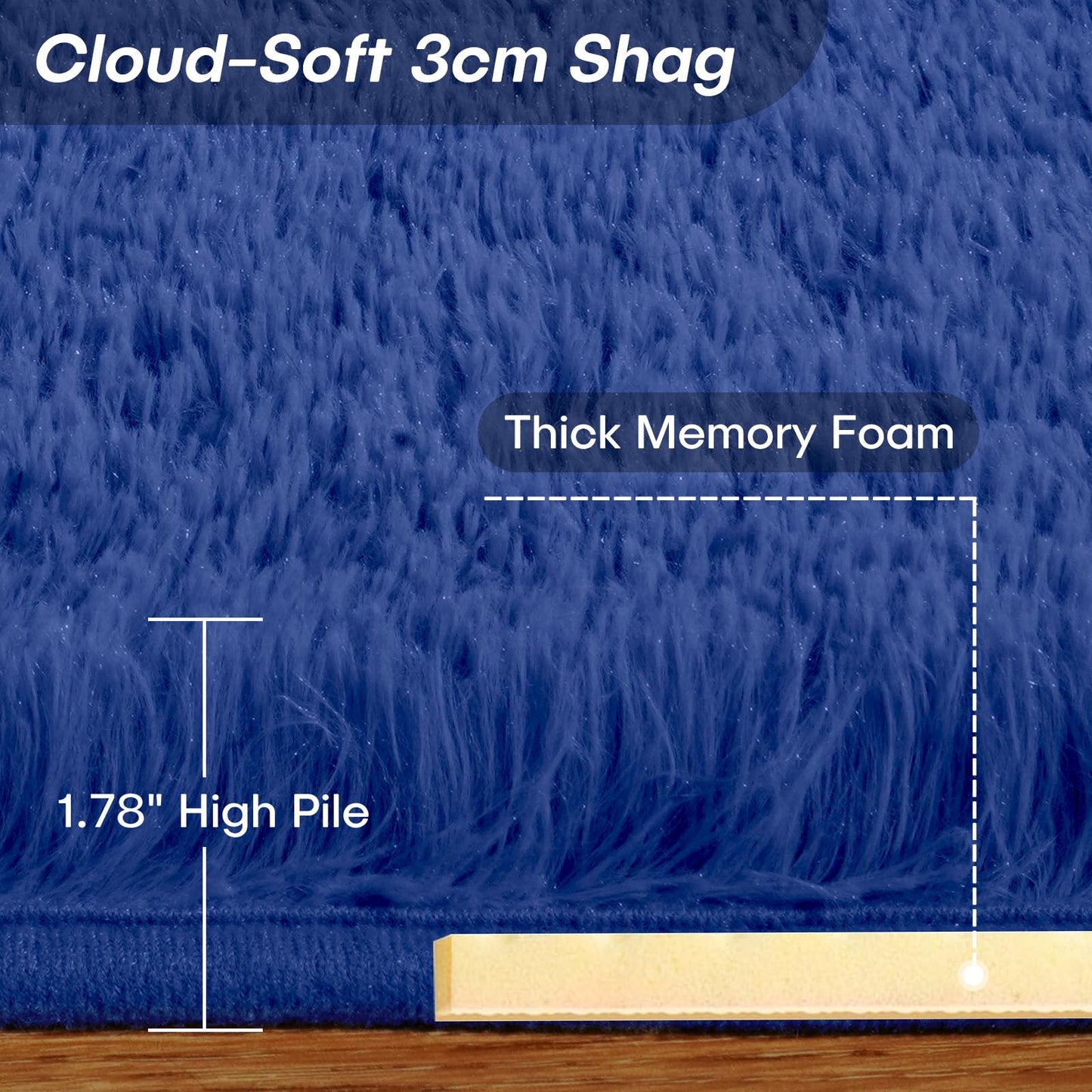 Covor FVVRAX Shag 270x360 cm Albastru Navy 4.5 cm antiderapant