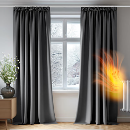 Deconovo Draperii 175 x 140 cm cu banda blackout termice cu pliuri creion, 2 panouri, gri inchis