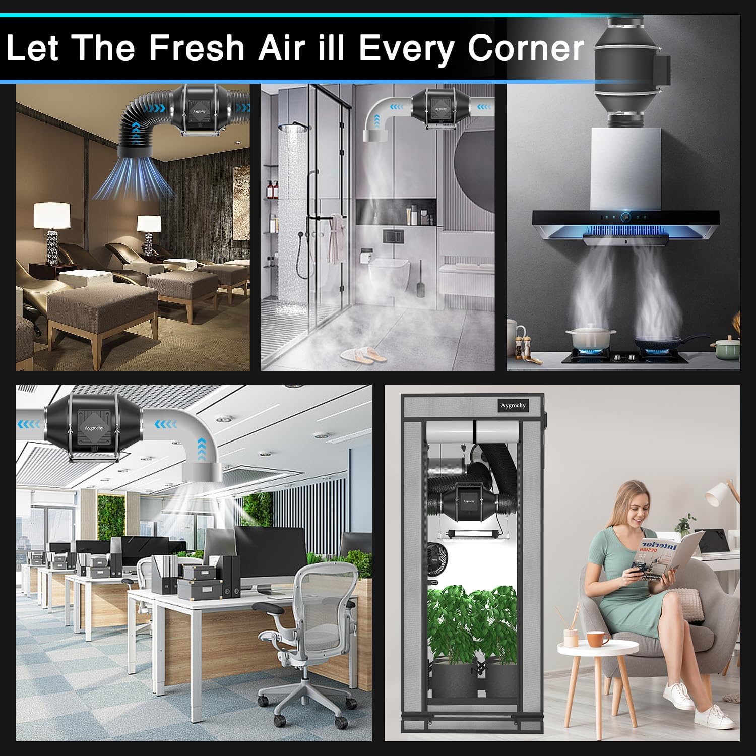Aygrochy 100 mm Intelligent Duct Fan with Temperature and Humidity Control, Extractor Fan for Boosters, Grow Tents, Ventilation and Tente de Culture Hydroponique