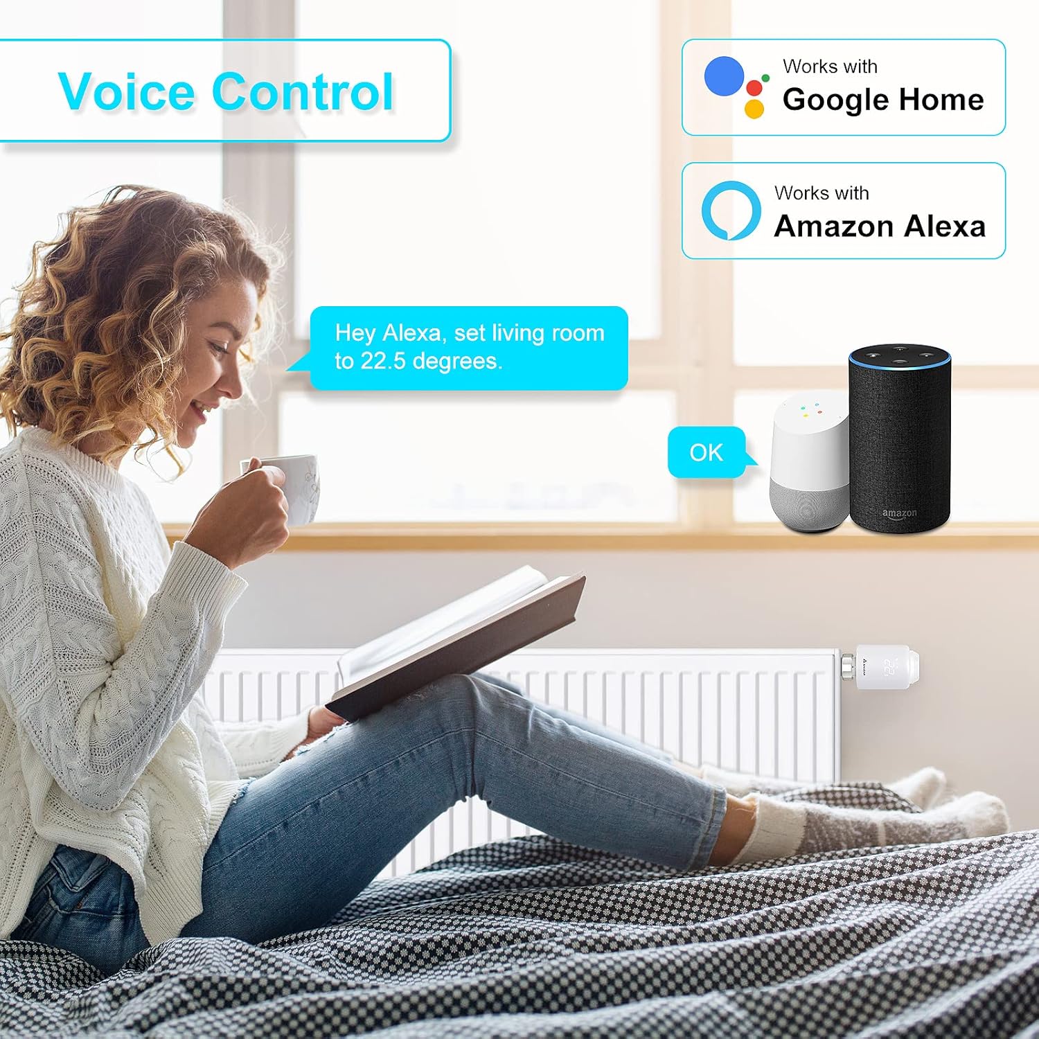 SALCAR Smart Radiator Thermostat WiFi Thermostat Compatible with Amazon Alexa & Google Assistant Programmable Heating Thermostat Tuya Radiator No Gateway Required