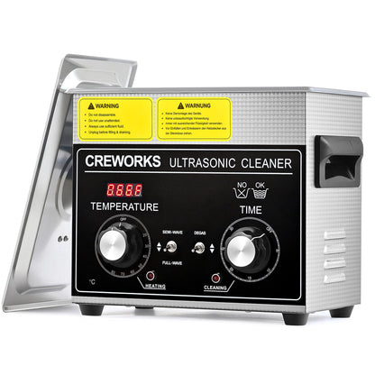 CREWORKS Ultrasonic Cleaning Device Stainless Steel 1.3 L Ultrasonic Cleaner with Heating Timer Ultrasonic Cleaner for Dentures Jewellery Glasses Watches Glasses Ultrasonic Cleaning Device with