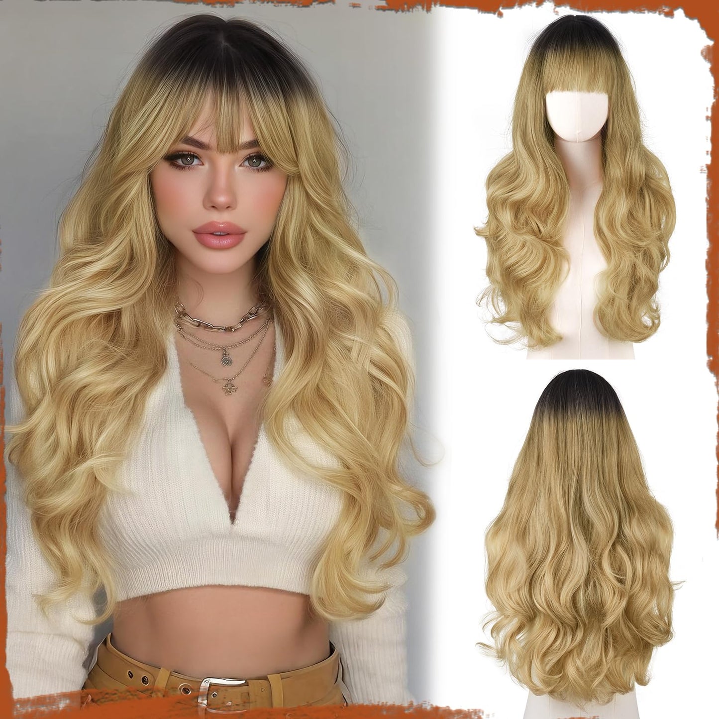 Peruca Sofeiyan Wavy Long Ombre Blonde 60 cm rezistenta la caldura