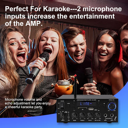 Mini Amplifier 60 W + 60 W Digital Power Amplifier Bluetooth Stereo Home Car Audio Amplifier USB SD FM MIC HiFi Digital Amplifier 12 V/230 V Mini 2CH 2 Channel I Mini Power Amplifier LCD Display